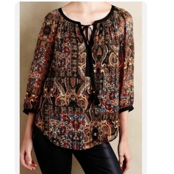 ANTHROPOLOGIE Meadow Rue Marya Peasant Blouse XS - Picture 1 of 5